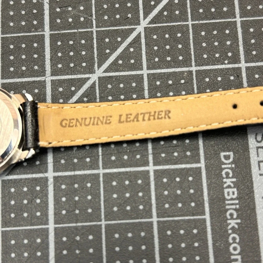 Bruno 3301 Quartz Watch Silver Tone White Dial Roman Numerals Black Leather Band